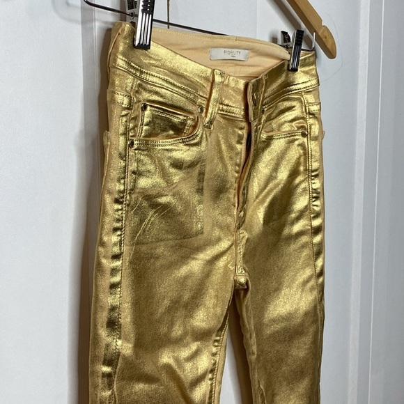 Fidelity Sola Metallic Gold Foil Jeans - 25 - Skinny - NEW - Picture 2 of 10